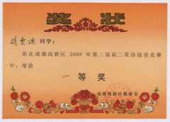 高新區2008年英語閱讀競賽獲獎名單